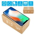thumbnail image 1 of Wooden Wood Alarm Clock Qi Wireless Charging LED Sound Control Time Date Temperature - Wood, 1 of 5