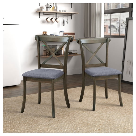 Wooden X Back Dining Chairs Set of 2, Modern Fabric Upholstered Kitchen Side 2PC Chairs, Cross Back Rubber Wood Farmhouse Dining Room Chair,OAK