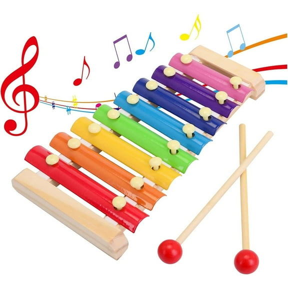 Fixdono Wooden Xylophone Children's Musical Instruments Toy, Wooden 8 Keys Hand Knock with Mallets Preschool Educational Toys, Great Gift for Kids Girls and Boys Toddlers Ages 3+
