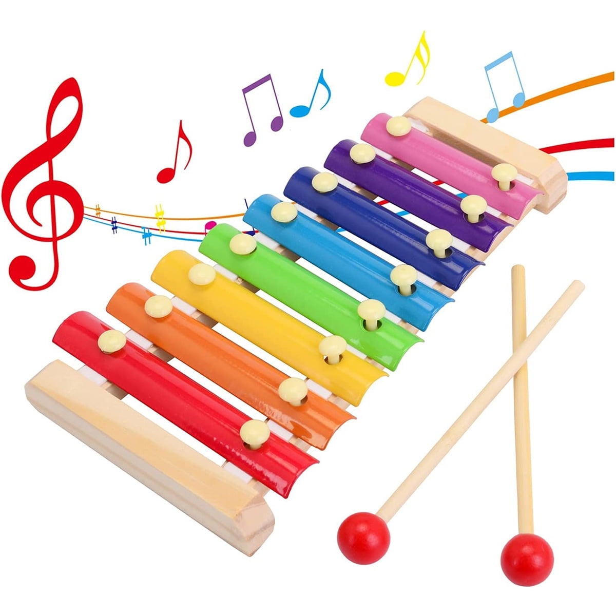 Wooden Xylophone Children's Musical Instruments Toy, Wooden 8 Keys Hand Knock with Mallets Preschool Educational Toys, Great Gift for Kids Girls and Boys Toddlers Ages 3+