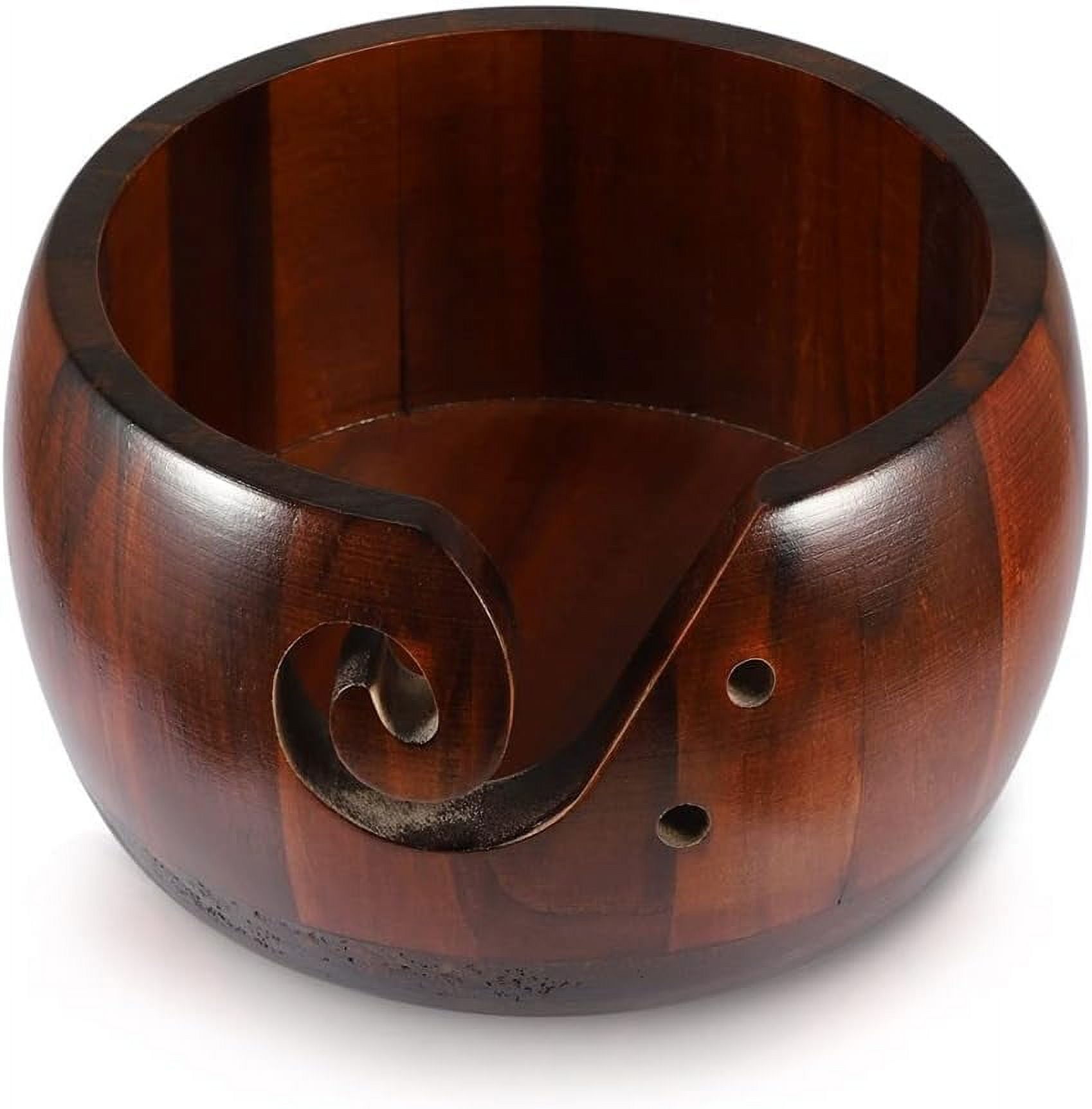 Wooden Yarn Storage Bowl With Lid - 5.7 Inch Handmade Knitting Bowl For Crochet & Crafting