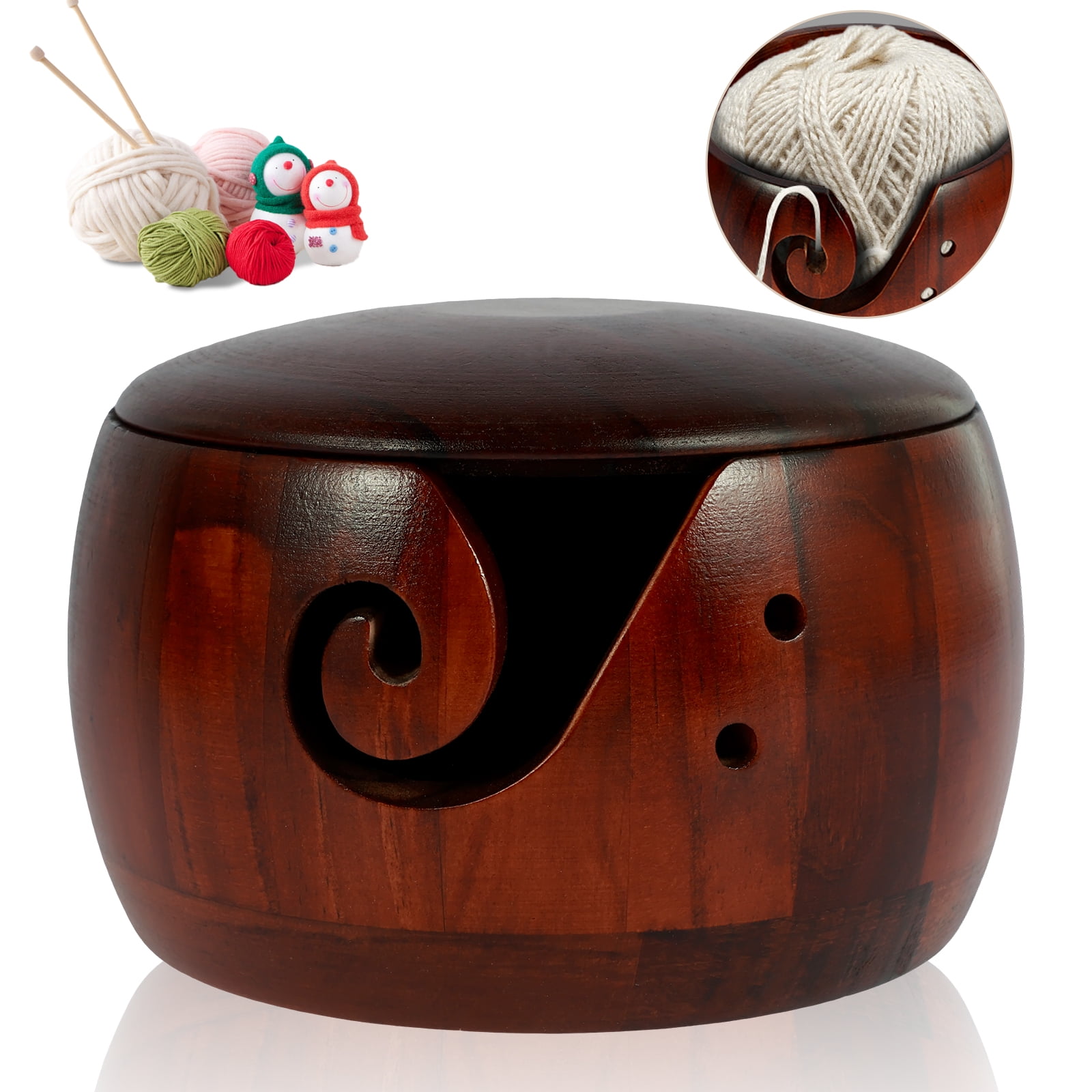Wooden Yarn Bowl Round Crochet Bowl Holder with Holes Pine Knitting ...