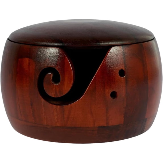 Wooden Yarn Bowl | Yarn Bowls with Lid | Crafted with Carved Holes & Drills Wooden Yarn Bowls for Knitting Crochet Enthusiasts
