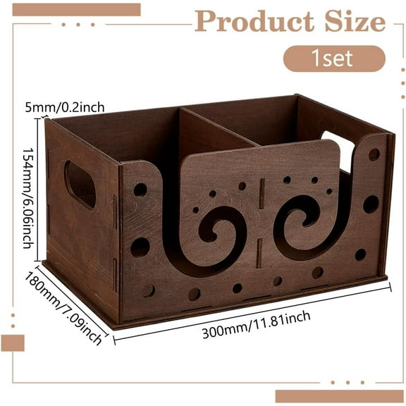 Wooden Yarn Box 11.8x7x6inch Camel Color MDF Wood Yarn Bowl Multifunctional Compartment Design Knitting Tool Storage Box Knitting Organizer Assemble Wooden Yarn Box for Storage