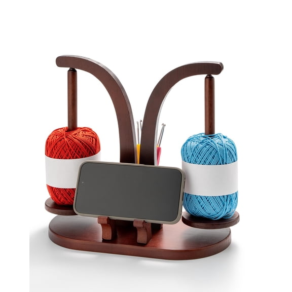 Wooden Yarn Holder Crochet Knitting Storage with Phone Tablet Stand