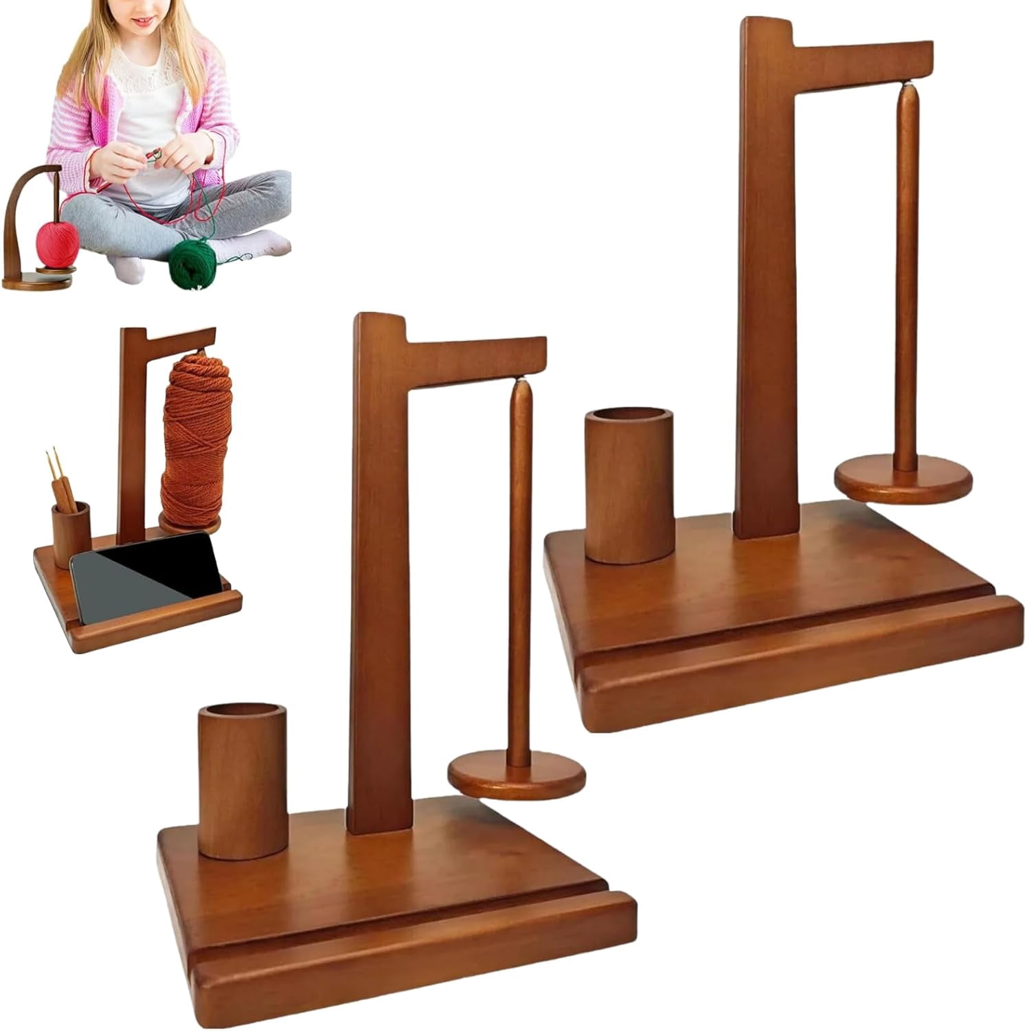 Wooden Yarn Holder Phone Stand, Wooden Yarn Spool Rack, Magnetic Yarn ...