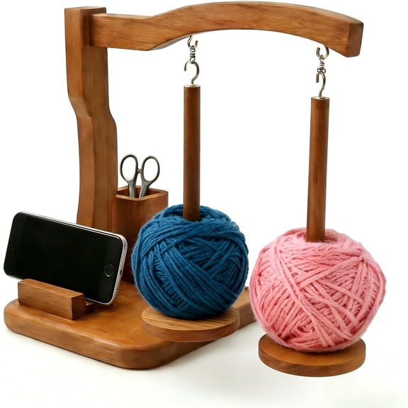 Wooden Yarn Spindle Holder | Anti-Tip Yarn Spool Stand for Knitting & Crocheting | Portable Yarn Storage for Crafters, Weavers, Handmade Enthusiasts.