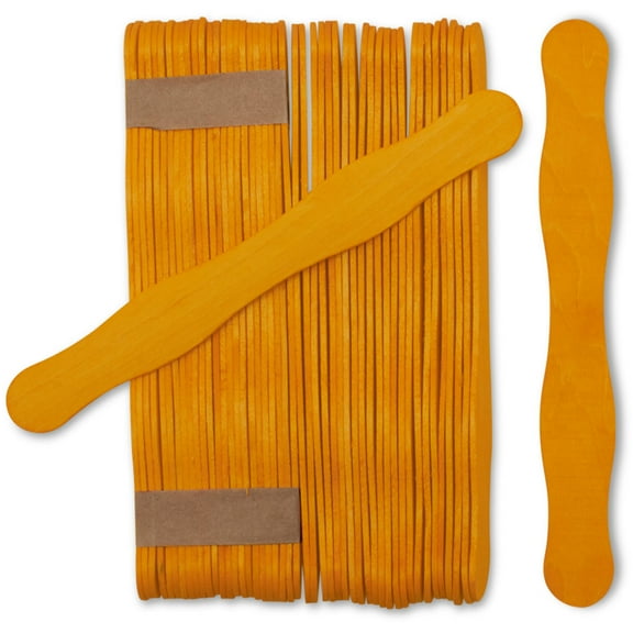 Wooden Yellow-Orange 8" Fan Handles, Wedding Programs, Paint Mixing, Pack 200 Jumbo Craft Popsicle Sticks for Auction Bid Paddles, Wooden Wavy Flat Stems for DIY Crafting Supplies Kit, by Woodpeckers