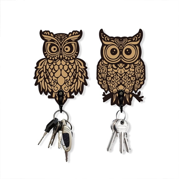 Wooden & Zinc Alloy Hook Hangers Wall Mounted Key Hooks Bird Shaped Divination Board Owl 67~75x105~160x7mm 2 style 1pc/style 2pcs/set