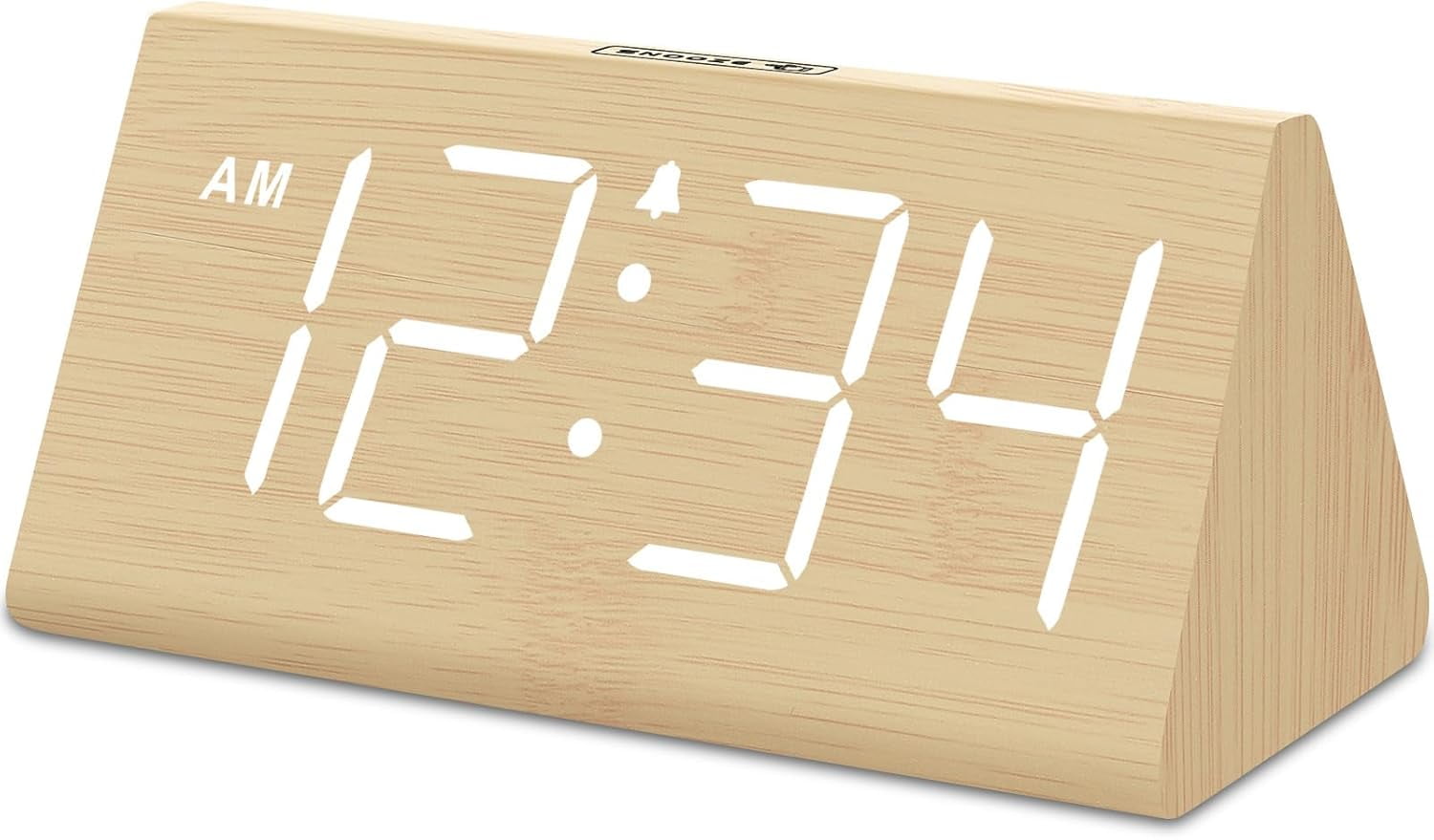 Wooden bedroom digital alarm clock - electronic desk clock with large ...