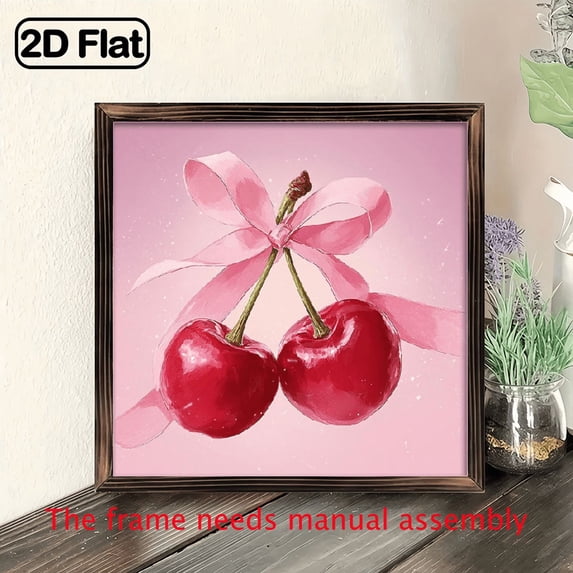 Wooden board painting with wooden 8x8in, suitable for decorating rooms and creating a warm atmosphere. Valentine's Day gift.Two romantic cherries.