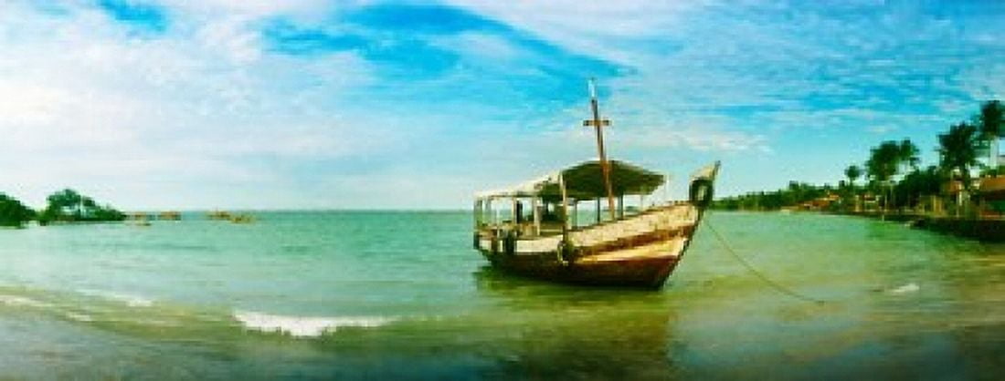 Wooden boat moored on the beach Morro De Sao Paulo Tinhare Cairu Bahia Brazil Canvas Art - Panoramic Images (15 x 6)