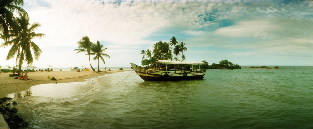 Wooden boat moored on the beach Morro De Sao Paulo Tinhare Cairu Bahia Brazil Canvas Art - Panoramic Images (27 x 9)