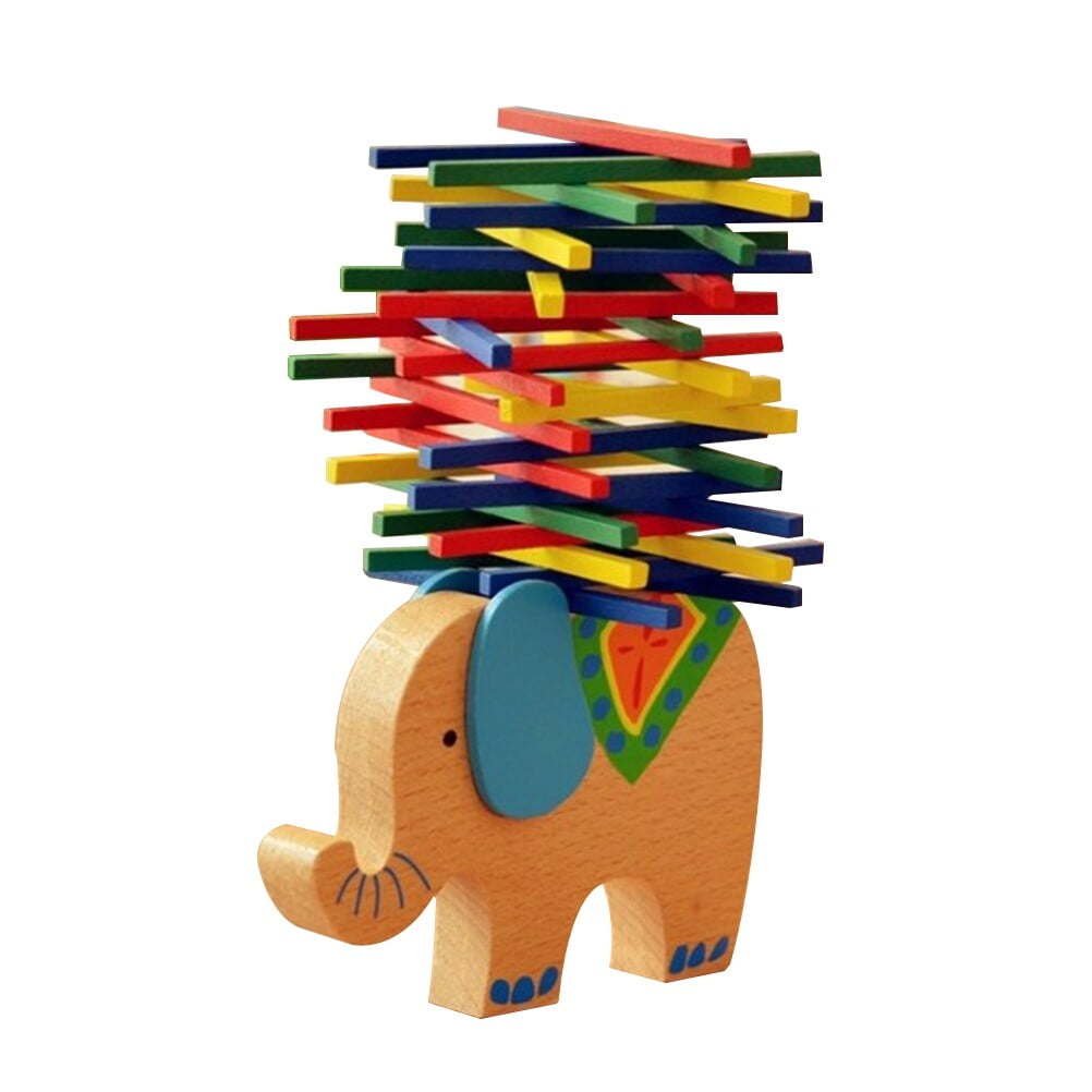 Wooden building blocks Wooden Stackable Building Blocks Set Balancing Games Playset Toys Educational Toys for Kids Children(Elephant)