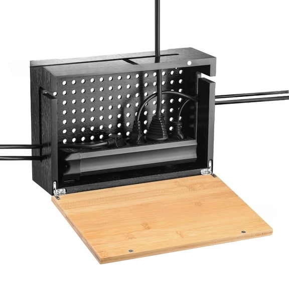 Wooden cable storage box junction box, wall-mounted power strip and data cable organizer