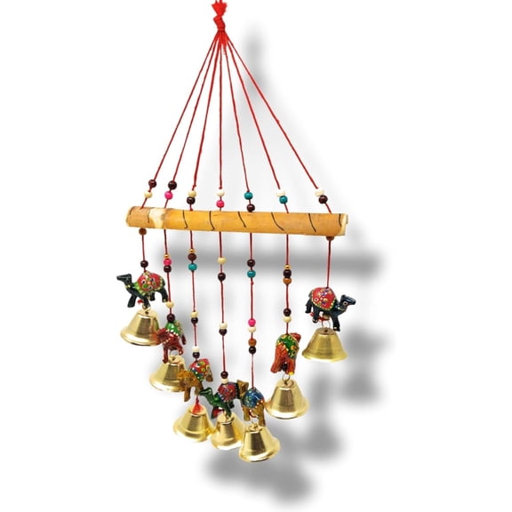 Wooden camel Wall Hanging with Metal Bells Handcrafted Home Dcor & Gift for Harmony, Elegance & Tradition