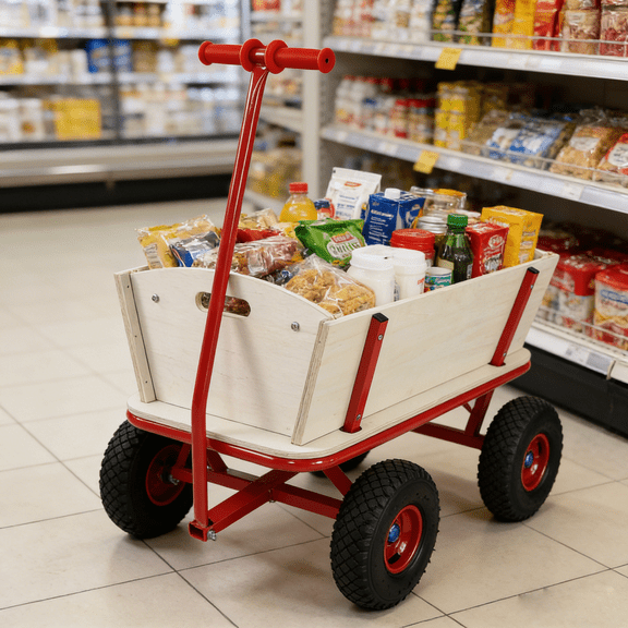 Wooden carriage + four-wheel design, Load-bearing capacity: 260LBS,Children's outdoor stroller, bringing joy to childhood outdoors
