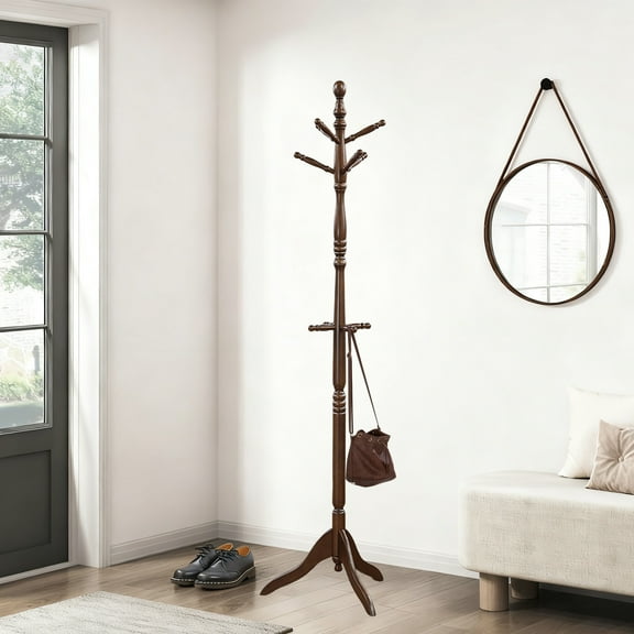 Wooden coat rack freestanding, 10 Hooks Coat Tree stand for Entryway, Solid Wood Standing Coat racks,  Vintage heavy duty coat rack