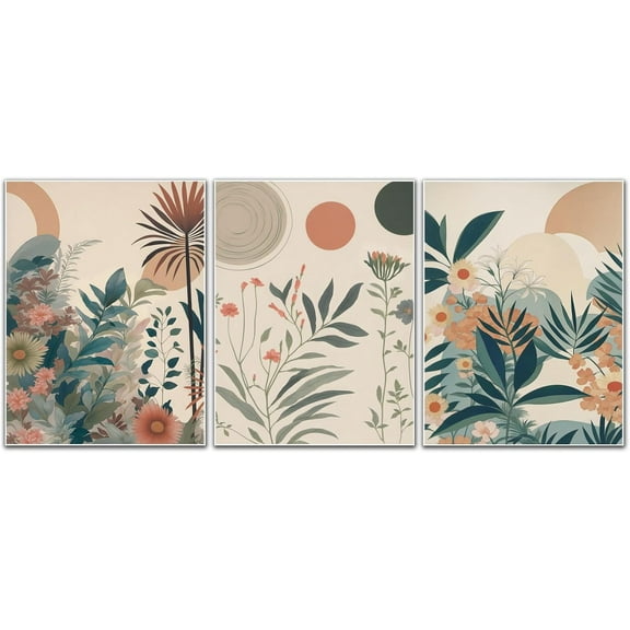 Wooden d Boho Sun Wall Art Set of 3 Abstract Sunshine Canvas Prints Morden Bohemian Posters Neutral Home Decor Minimalist Geometric Line Painting Picture for Living Room Bedroom12x16in