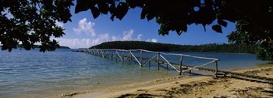 Wooden dock over the sea Vavau Tonga South Pacific Canvas Art - Panoramic Images (36 x 13)