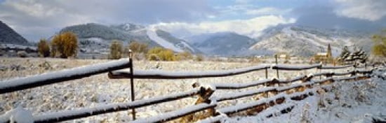 Wooden fence covered with snow at the countryside Colorado USA Canvas Art - Panoramic Images (36 x 12)