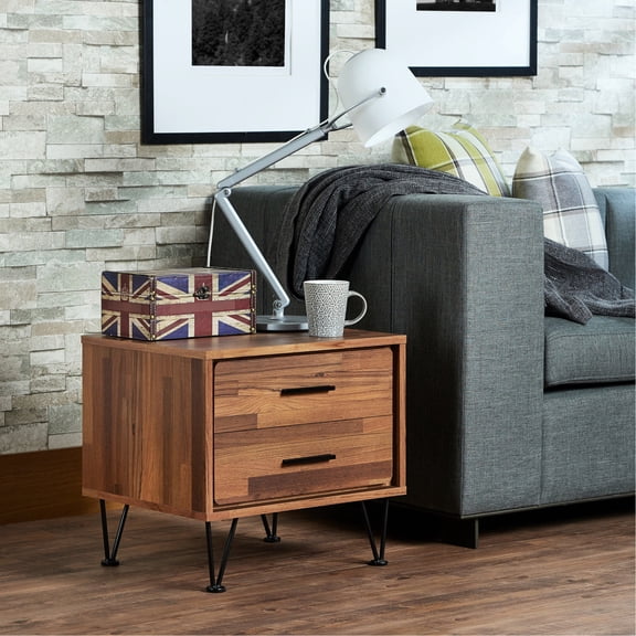 Wooden night table with 2 drawers and 40lbs top weight limit / Can hold heavy items securely