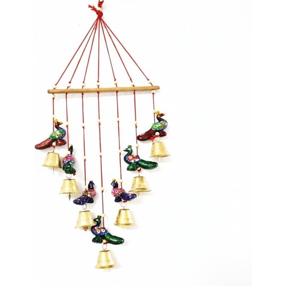 Wooden peacock Wall Hanging with Metal Bells Handcrafted Home Dcor & Gift for Harmony, Elegance & Tradition