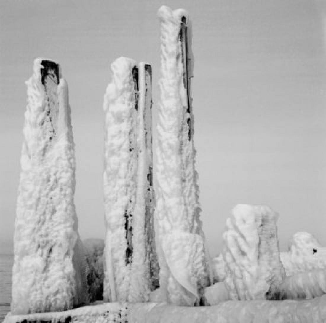 Wooden pilings covered with ice from Lake Ontario storms Canvas Art - (18 x 24)