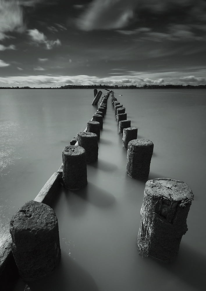 Wooden posts leading out into the riverVancouver british columbia canada Canvas Art - James Ingham Design Pics (13 x 18)