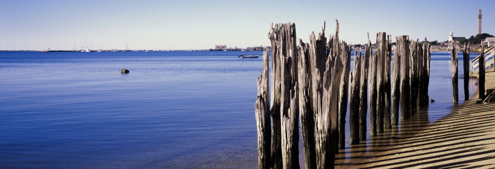 Wooden posts on the beach Provincetown Cape Cod Barnstable County Massachusetts USA Canvas Art - Panoramic Images (7 x 18)