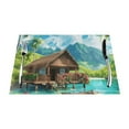 Wooden seaside building PVC meal mat, dining table mat PVC washable