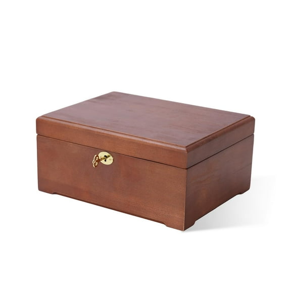 Wooden storage box with hinged lid - Handmade rubberwood box for recipes, decorative storage or souvenirs. (Primary Color)