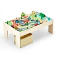 thumbnail image 1 of Wooden train table 84-piece children's activity table with folding storage box 3-in-1 toy train set, suitable for games, painting and eating Over 3 years old, 1 of 6