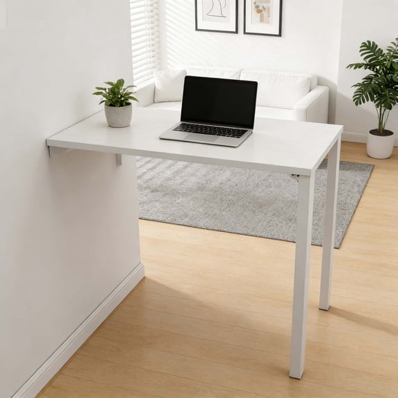 Wooden wall folding table - space-saving wall-mounted folding table with stable construction for kitchen, office and dining area Folding wall desk & side table