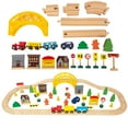 thumbnail image 1 of WoodenEdu Double-Side Model Train Sets Easy to Assemble Wood, Yellow, 2.72lbs, 60 Pcs, 1 of 7