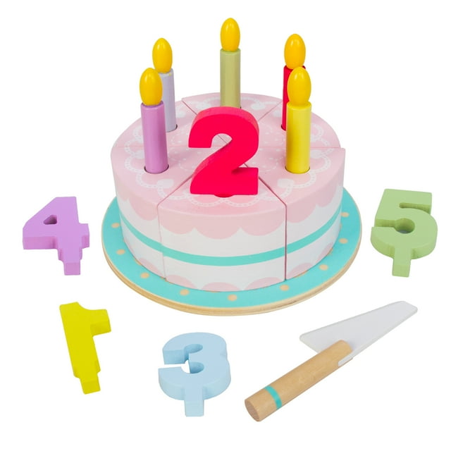 WoodenEdu Kids Play Food Set, Pretend Birthday Cake for Toddlers and Children 13 with Candles
