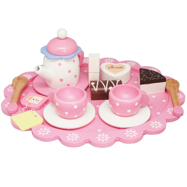 WoodenEdu Wooden Tea Party Set for Little Girls, Toddler Tea Set with