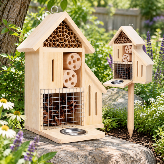 Woodenect Hotel Bee Ladybugserfly House Large Mason Lady With Stake And Feeder For Garden Yardyard Attracterflies Pollinators Bene