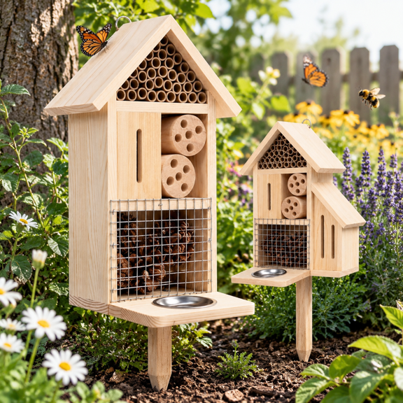Woodenect Hotel Bee Ladybugserfly House Large Mason Lady With Stake And Feeder For Garden Yardyard Attracterflies Pollinators Bene