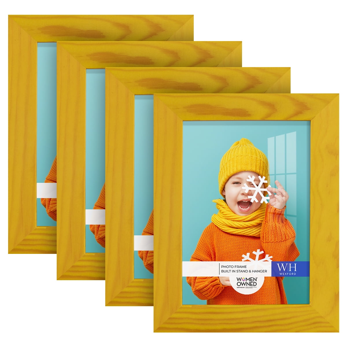 Woodgrain 3.5 in. x 5 in. Sunflower Yellow Picture Frame Set (Set of 4)