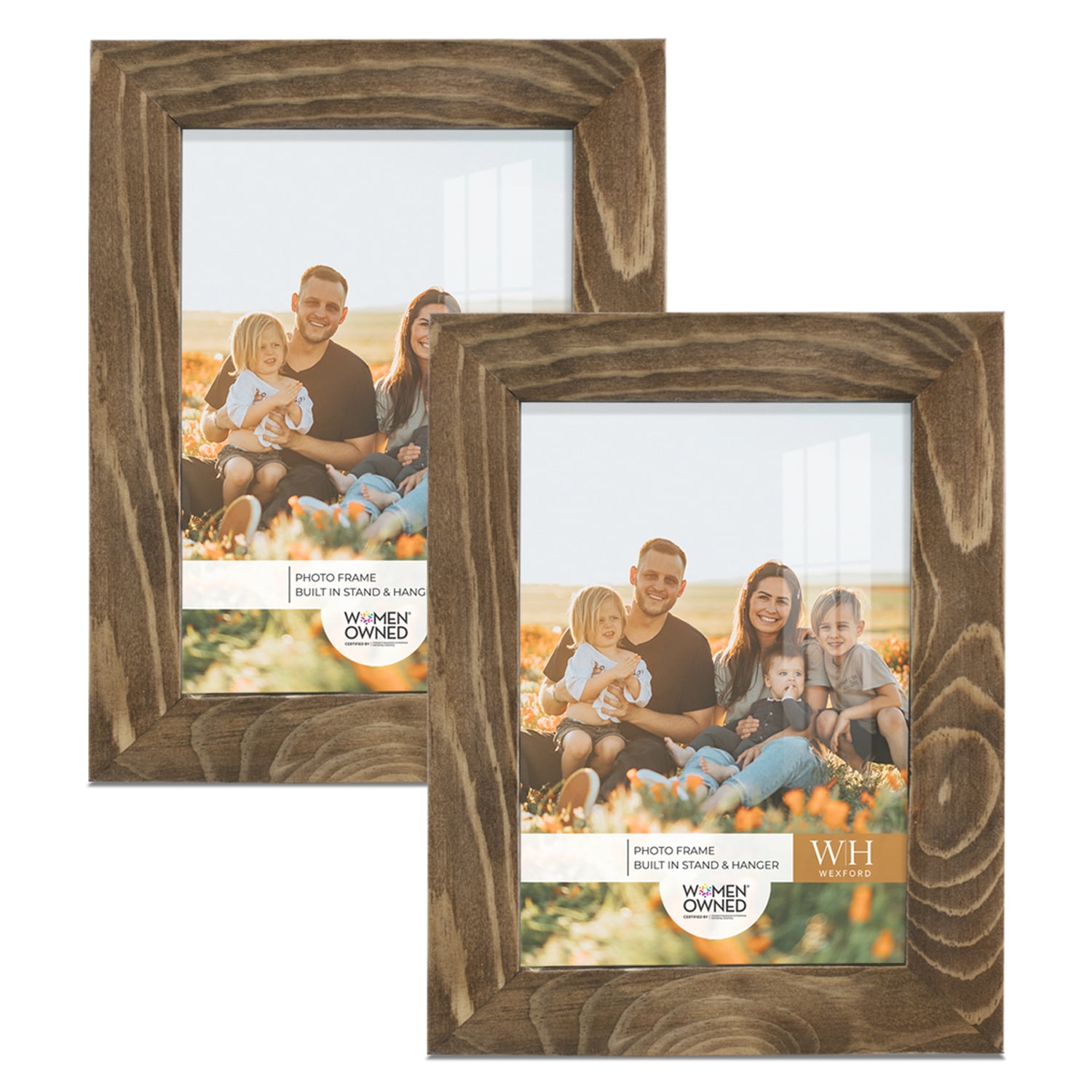 Postcard Frame For Two (2) 3.5 X 5.5 Post Cards Walnut Frame With White  White Trim Matting 