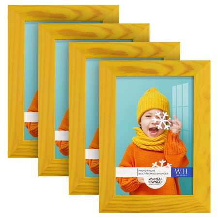Woodgrain 4 in. x 6 in. Sunflower Yellow Picture Frame Set (Set of 4)