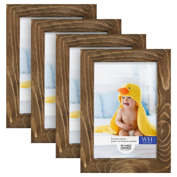 Woodgrain 4 in. x 6 in. Walnut Picture Frame Set (Set of 4)