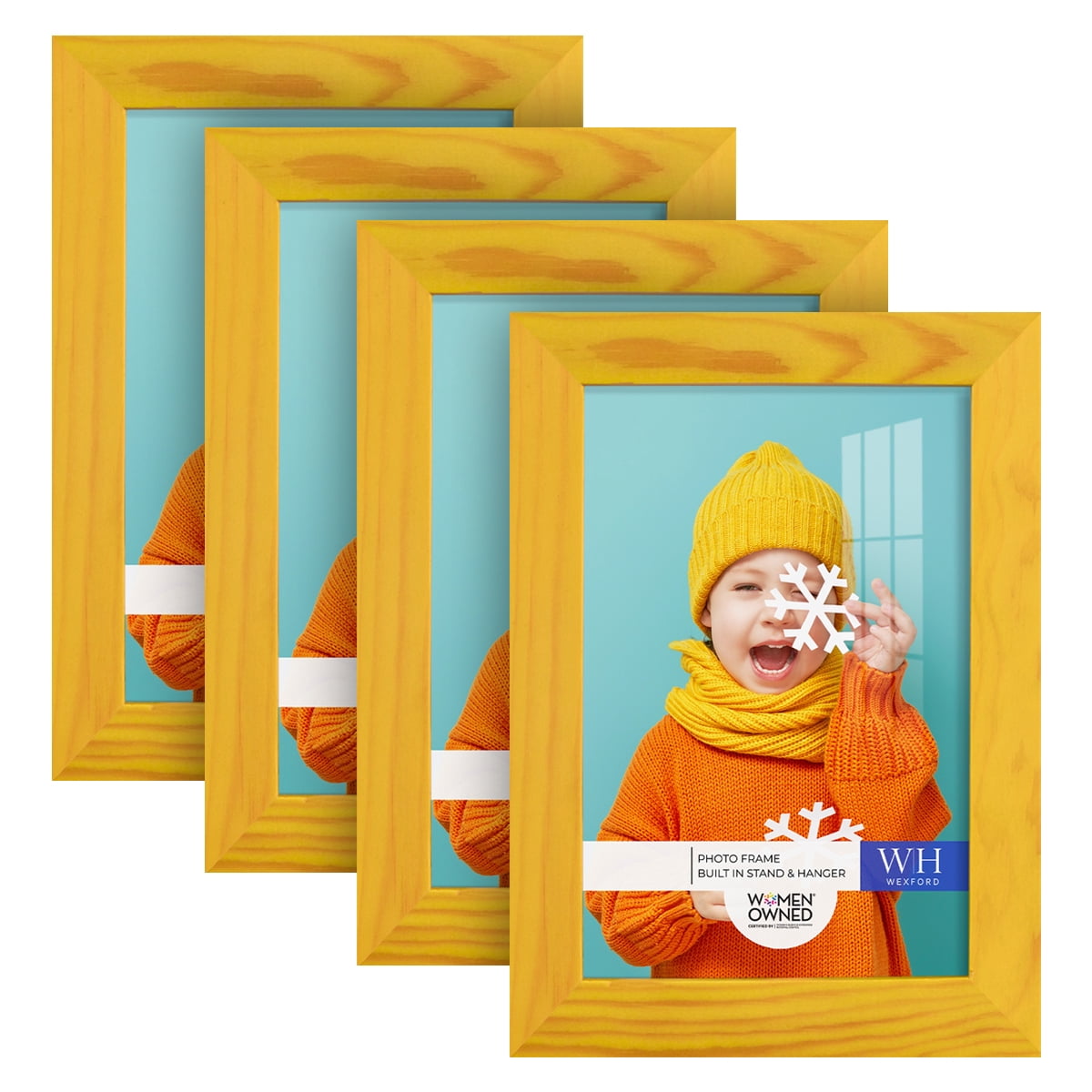 Woodgrain 5 in. x 7 in. Sunflower Yellow Picture Frame Set (Set of 4)