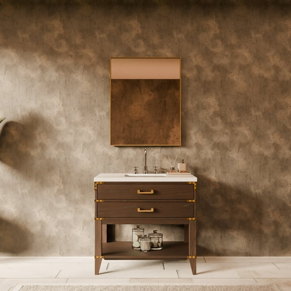 Woodhaven 36 in W x 22 in D Brown Oak Single Bath Vanity and White Quartz Top