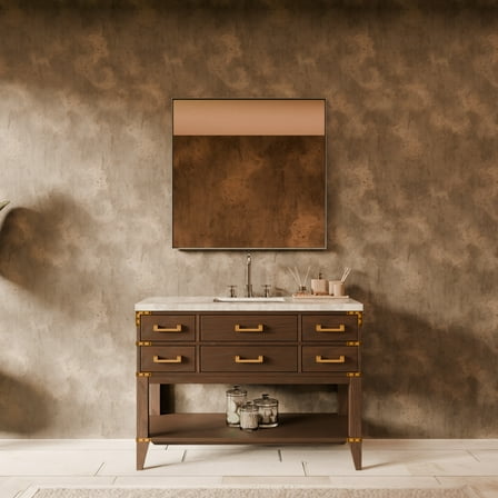 Woodhaven 48 in W x 22 in D Brown Oak Single Bath Vanity, Carrara Marble Top and 46 in Mirror