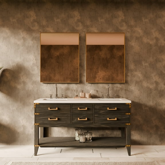 Woodhaven 60 in W x 22 in D Black Oak Double Bath Vanity, Cultured Marble Top and 28 in Mirrors