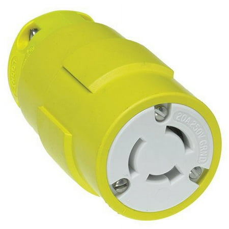 Woodhead 2507 Super-Safeway Connector, Industrial Duty, Straight Blade, 3 Poles, 3 Wires, Rubber, Ye