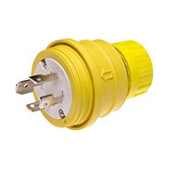 Woodhead 28W09 Watertite Wet Location Locking Blade Plug - Yellow Electrical Wiring Plug with 4 Wire/ 4 Pole Design, 30 A, 120-208 V - Waterproof Plug