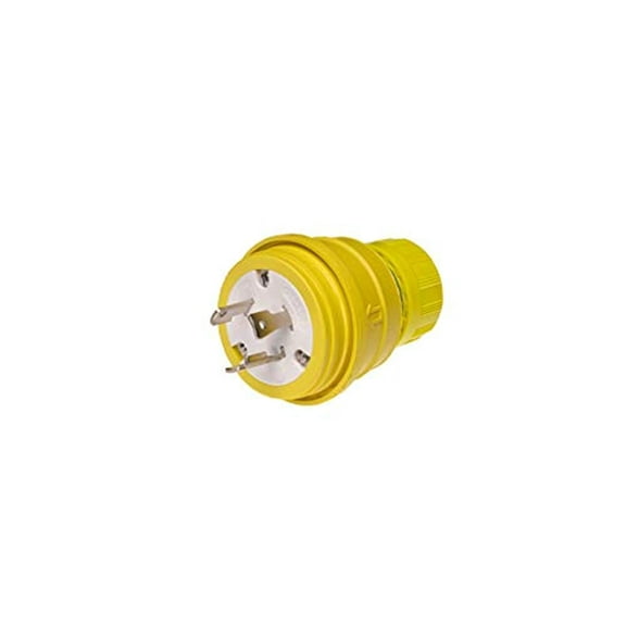 Woodhead 28W48 Watertite Wet Location Locking Blade Plug - Yellow Electrical Wiring Plug with 2 Wire/ 3 Pole, NEMA L6-30 Configuration, 30 A, 250 V - Waterproof Plug